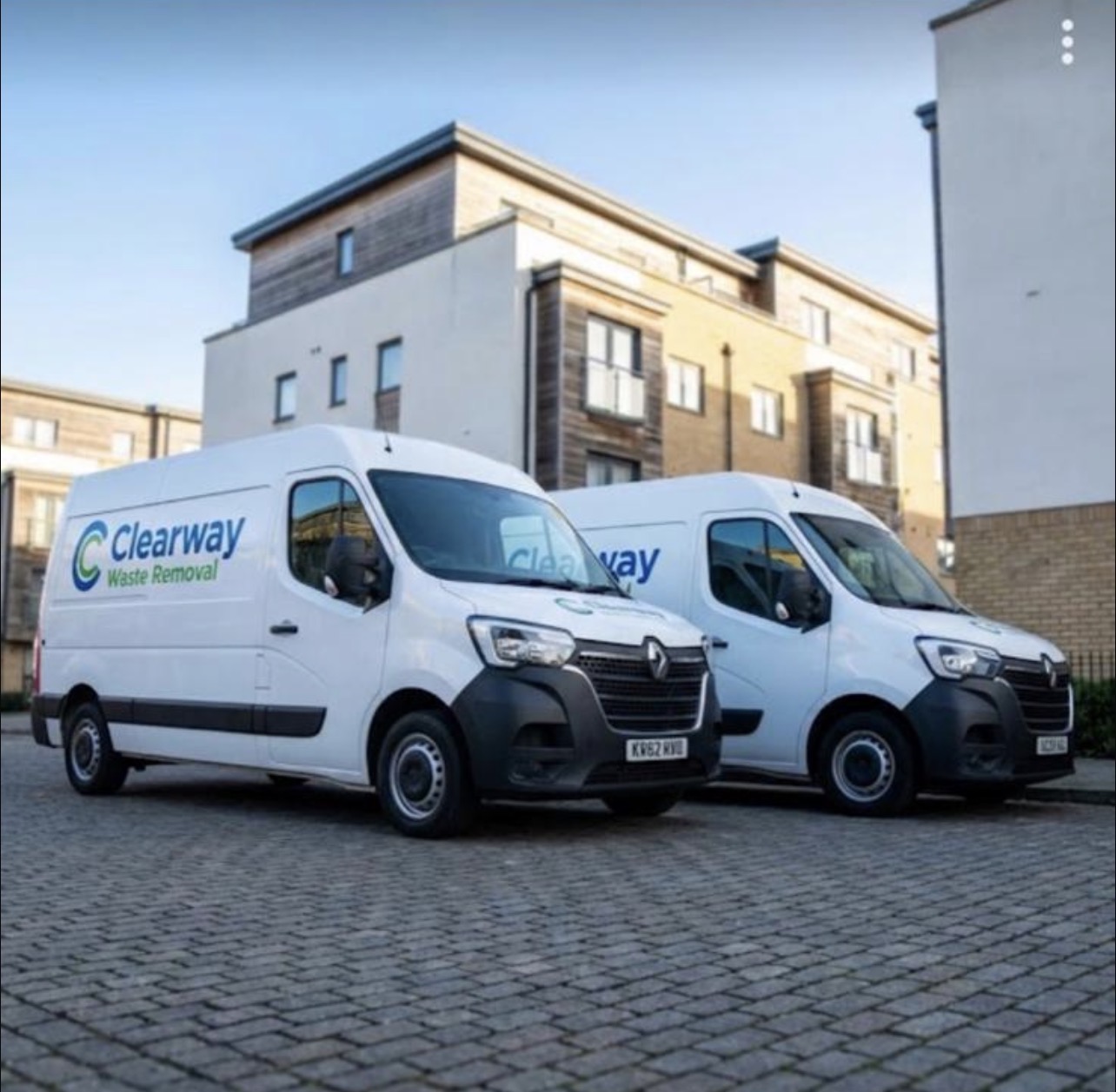 Clearway branded vans parked up
